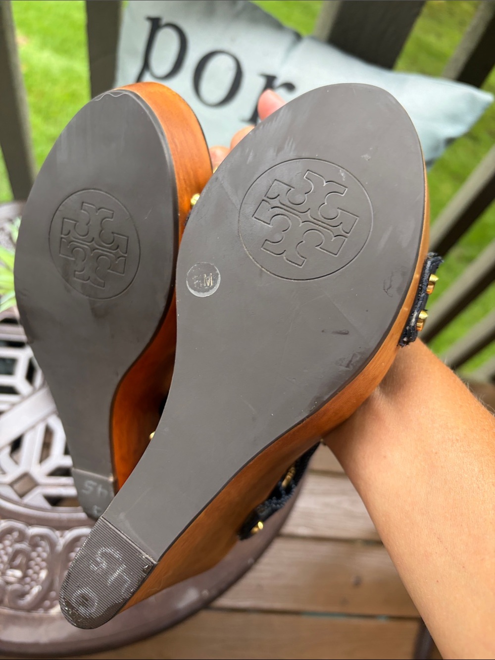 🇺🇸LABOR DAY FLASH SALE🇺🇸 Tory Burch Beckett Denim Wooden Wedge Sandals 11M - Picture 5 of 5